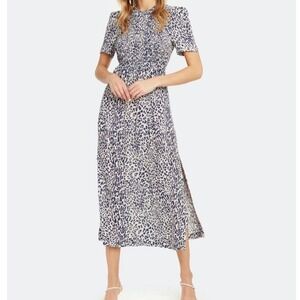 Baum Und Pferdgarten Navy Adamaris Leopard Print Smocked Midi Dress‎ - 38 / 10